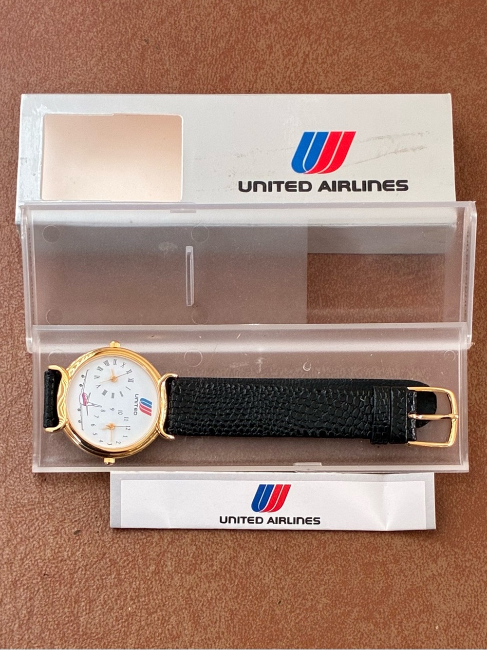 Vintage United airlines dual time zone watch- unused in original box (untested)